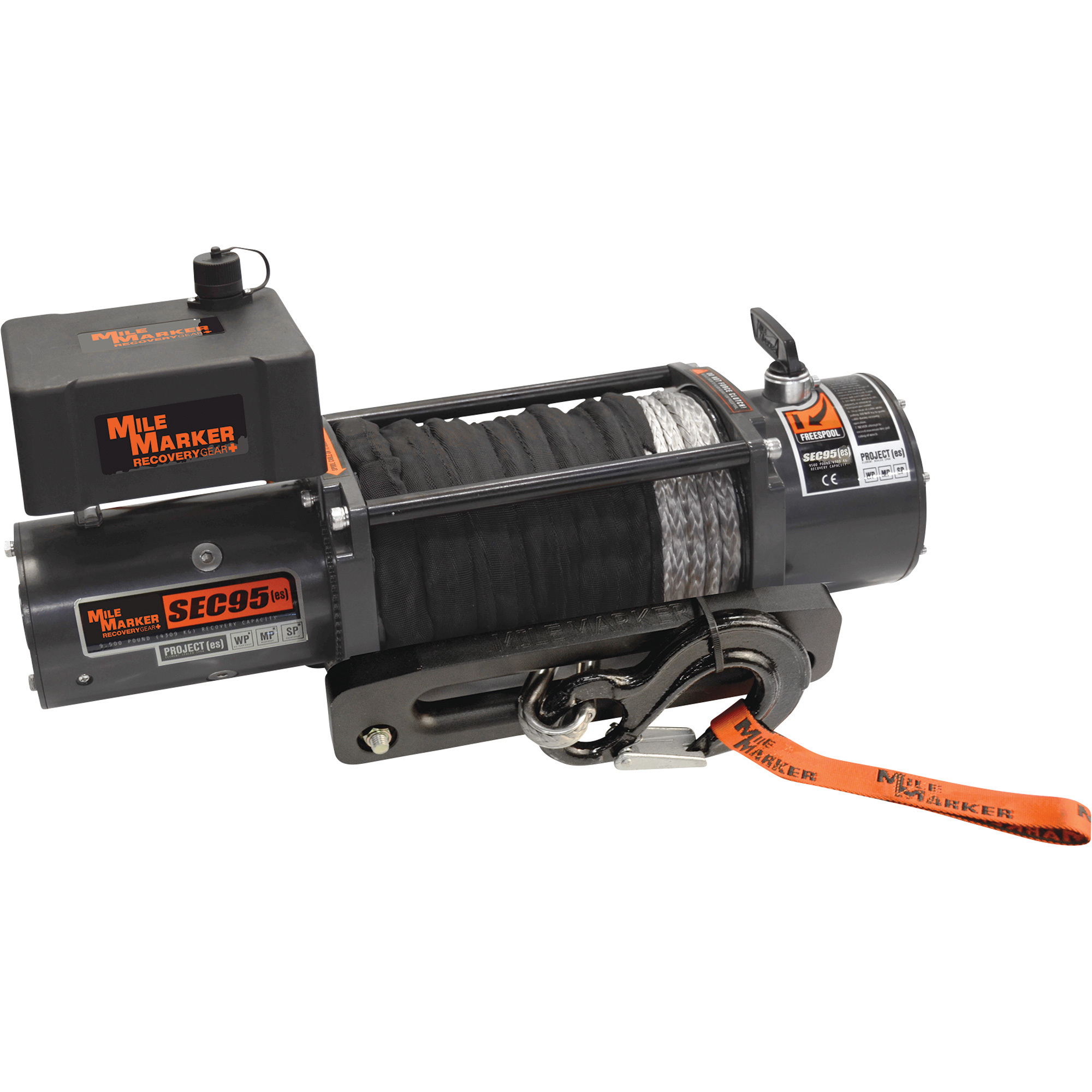Mile Marker 12 Volt DC Powered Electric Jeep/Truck/SUV Winch, 9500-Lb. Capacity, 3/8in. x 100ft. Synthetic Rope, Model# 76-53246BW